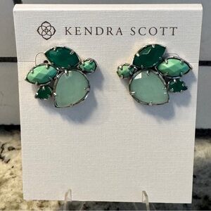 RARE Kendra Scott Carmella Multi Stone Cluster Stud Earrings Silver Retired
